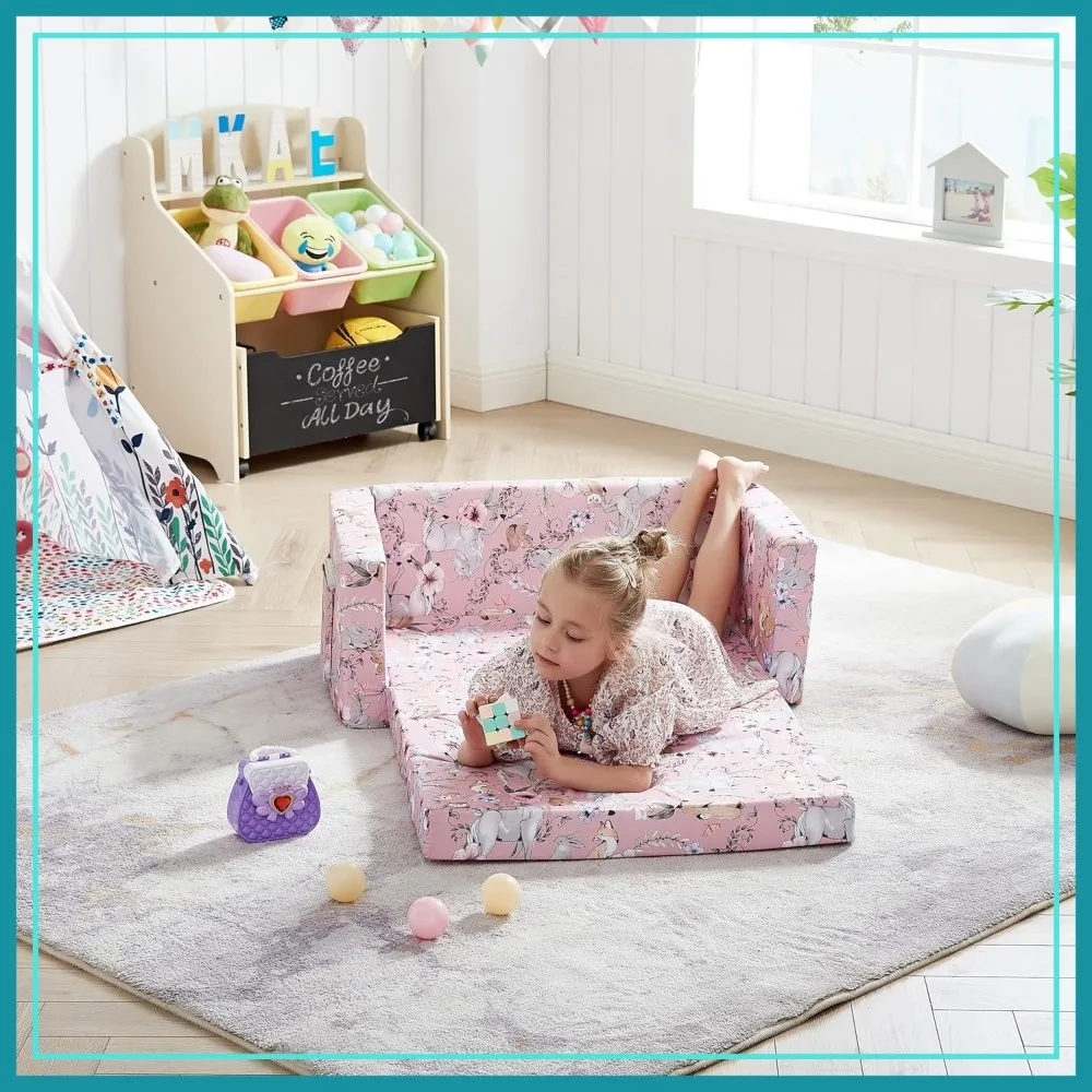 

Convertible Sofa to Lounge Chair - 2-in-1 Flip-Out Design (Pink Unicorn)
