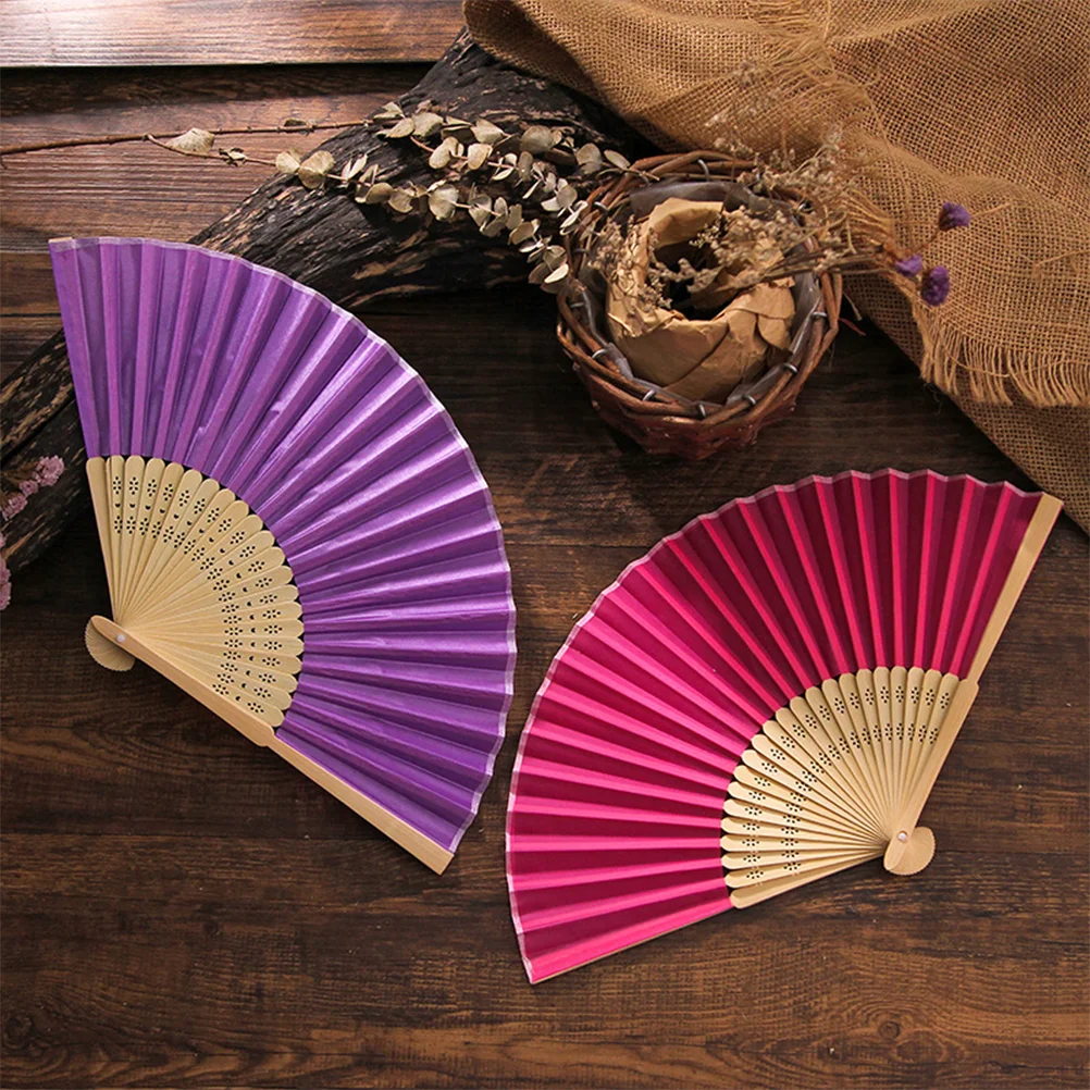 2pcs Classic Folding Fans Delicate Chinese Style Fan Bamboo Framework Fan with Box for Women (Rosy) Foldable Fan