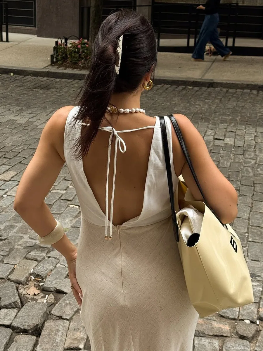 Bornladies-vestido camisola con cuello en V para mujer, vestido elegante ajustado con cintura trasera y cordones, sin mangas, novedad de verano 2026