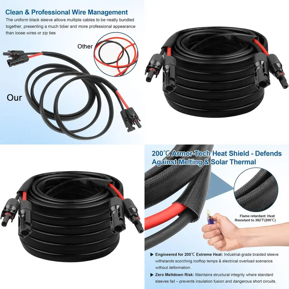 10 Gauge Solar Extension Cord - 50 Feet PV Wire with Flame Retardant Sleeve for RV and Solar Panels