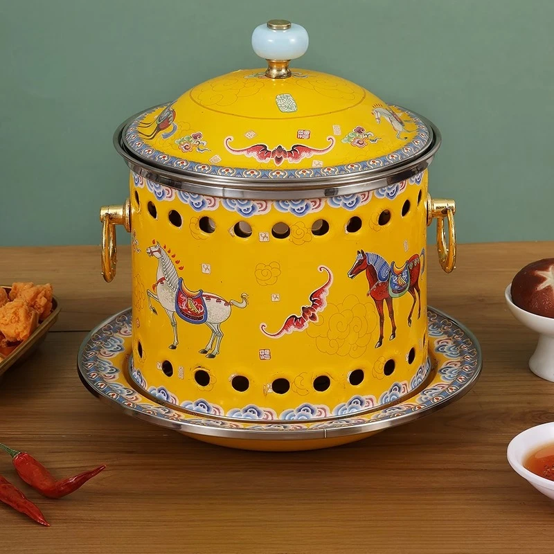 

Перегородчатая медная кастрюля-шведский стол, кастрюля для одного человека, спиртовая горелка для одного человека, бытовая кастрюля из чистой эмали, медная посуда