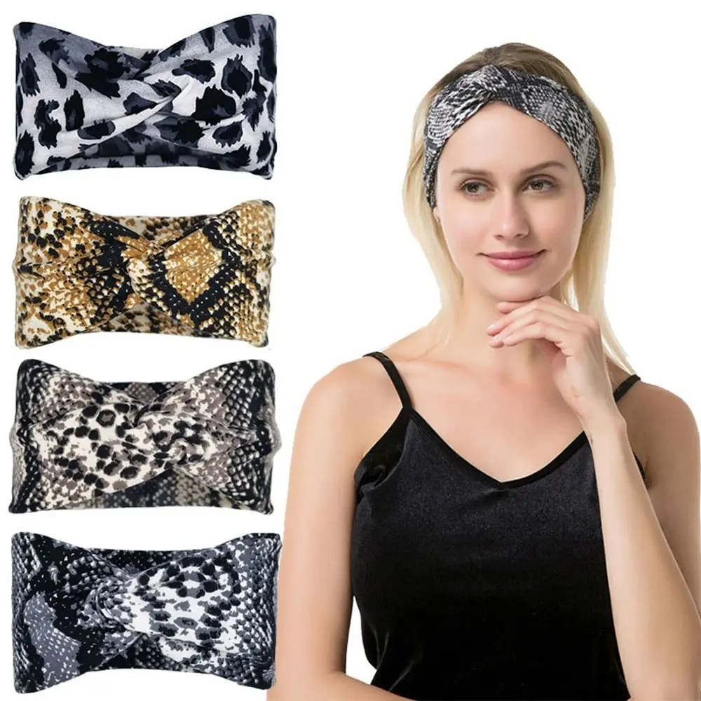 Leopard Cross Hairbands New Cloth Elastic Leopard Headbands Handmade Serpentine Hair Bands Women Girls