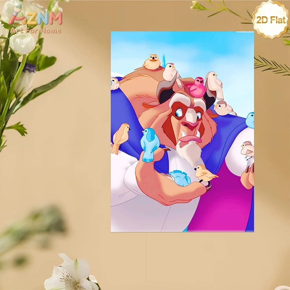 AZNM - Lienzo decorativo sin marco con diseño de pájaros de La Bella y la Bestia, póster con diseño de animales bonitos de Disney Princess, para habitación de niños, sala de estar, hogar