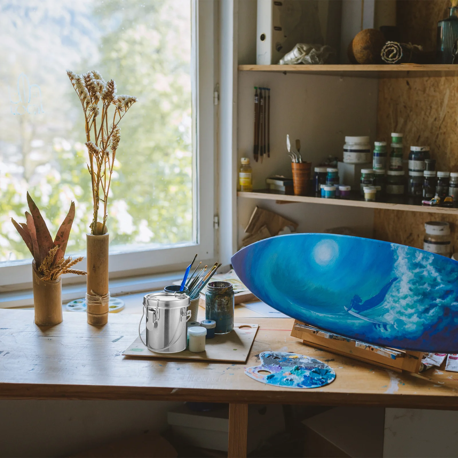 1 قطعة فرشاة الرسم غسالة الفولاذ المقاوم للصدأ النفط الطلاء فرشاة برميل الفنان أداة دلو للفئة والمنزل حل نظيف سريع #5