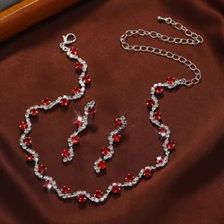 3 PCS Hot Selling Autumn and Winter Exquisite Colorful Rhinestone Necklace Earring Set Simple and Versatile Collar Chain Neckcha