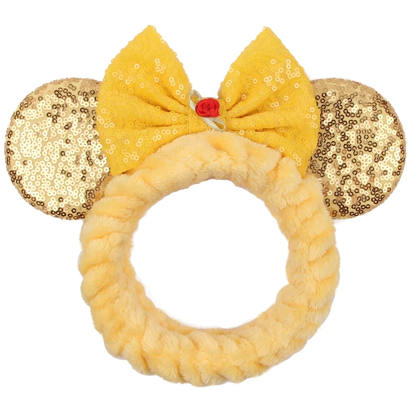 Fashion Cute Disney Mouse Ears Wash Face Headband Women Sequin Butterfly Knot Hairdband Girls Makeup Hair Accessories Chic Gift