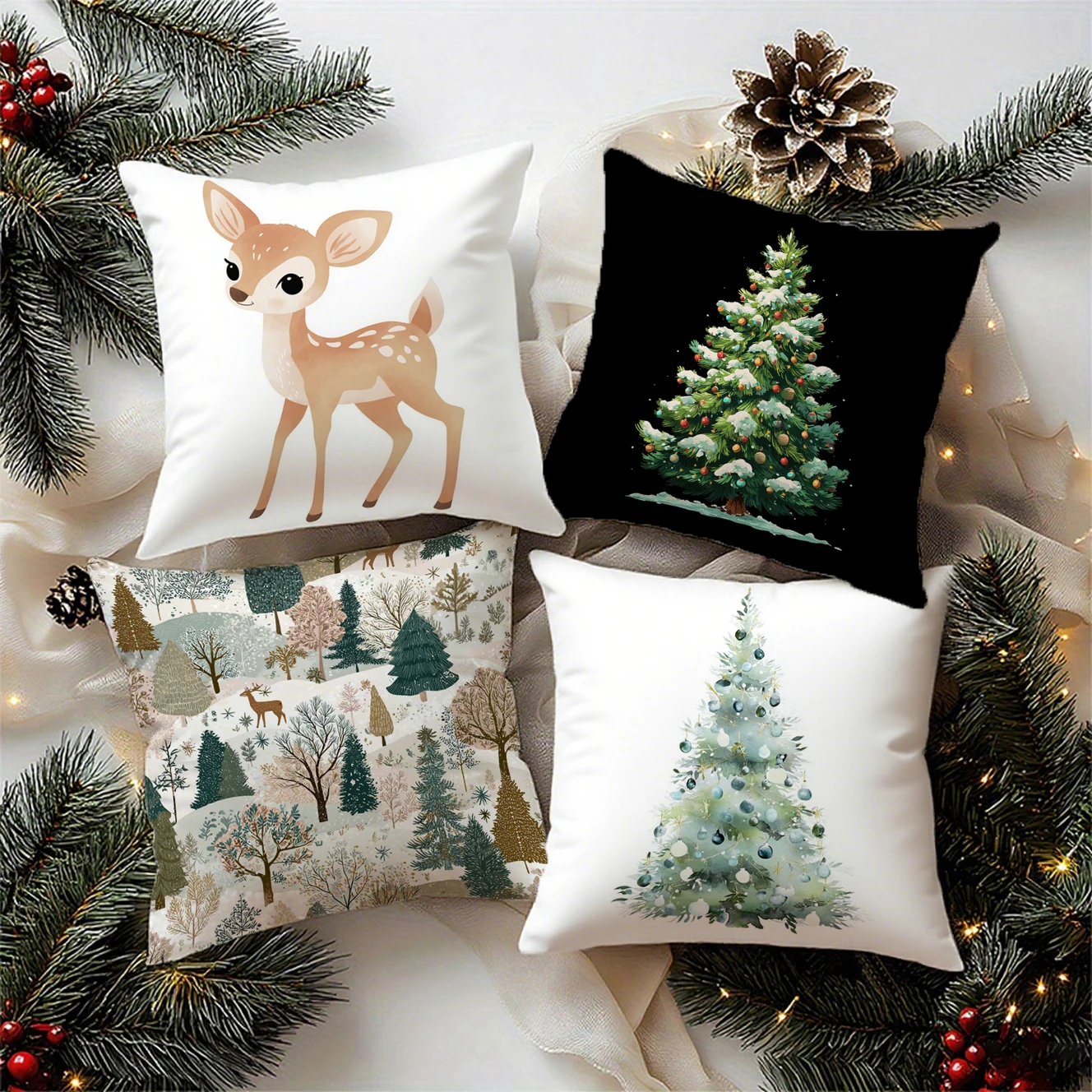 Christmas Forest Deer Pillow Covers attern Cushion Cover Suitable for Sofa Bedroom Car Pillow Cover