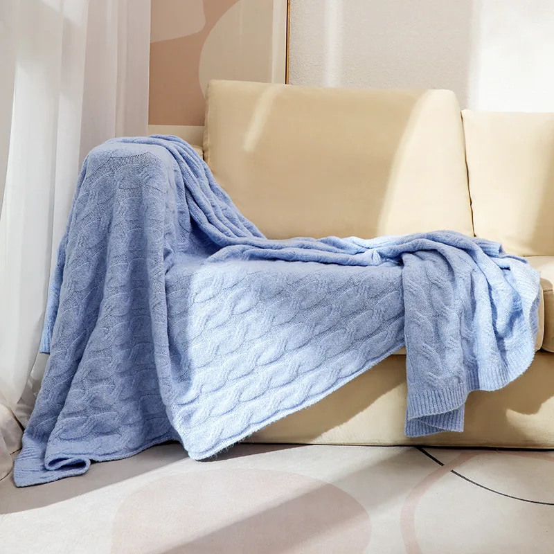 Nordic Solid Color Knitted Twist Blanket Soft Sofa Blanket for Home Office Multi-Purpose Nap Shawl for Car Travel Four Seasons