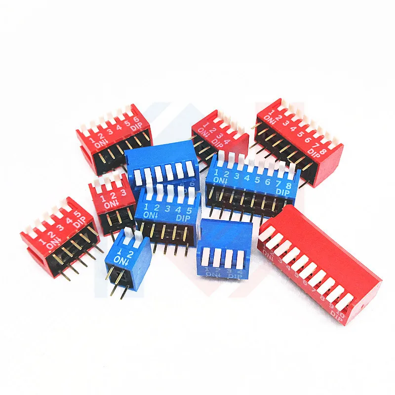 5PCS/lot Piano Style 2.54mm Foot Distance Side Dial Dip Switch 2P 1/2/3/4/5/6/8P Bit Direct Plug Switch Red/Blue