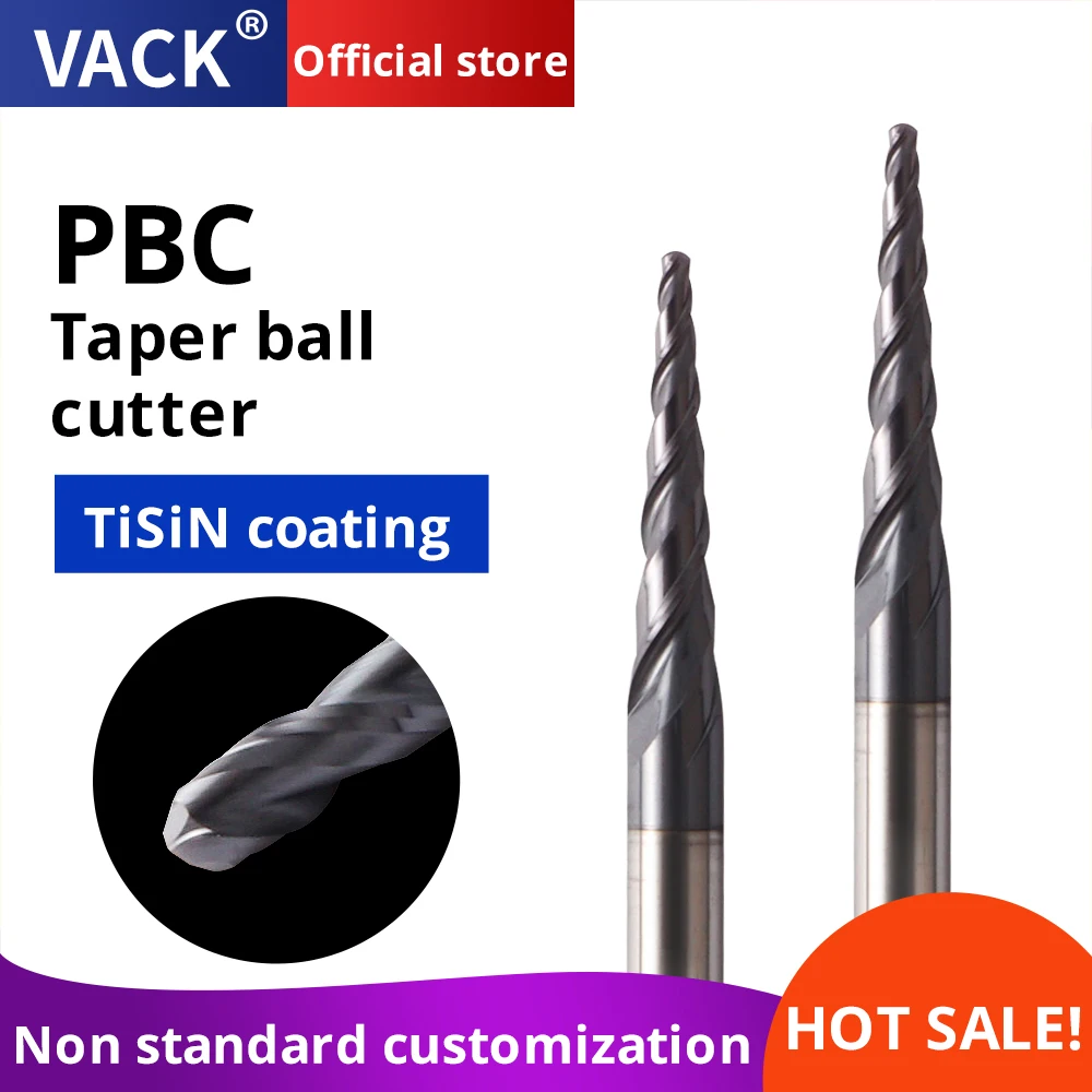 VACK Carbide Ball Nose End Mills 3.175mm 4mm 6mm 8mm Ball Nose Tapered End Mill Router Bits cnc Taper Wood Metal Milling Cutter