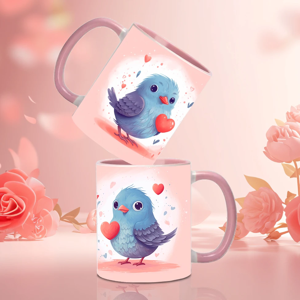 11oz Ceramic Coffee Mugs with Handle 3D Print Love Birds Drink Cups Valentine's Day Gifts For Girlfriend Couple Cups Anniversary