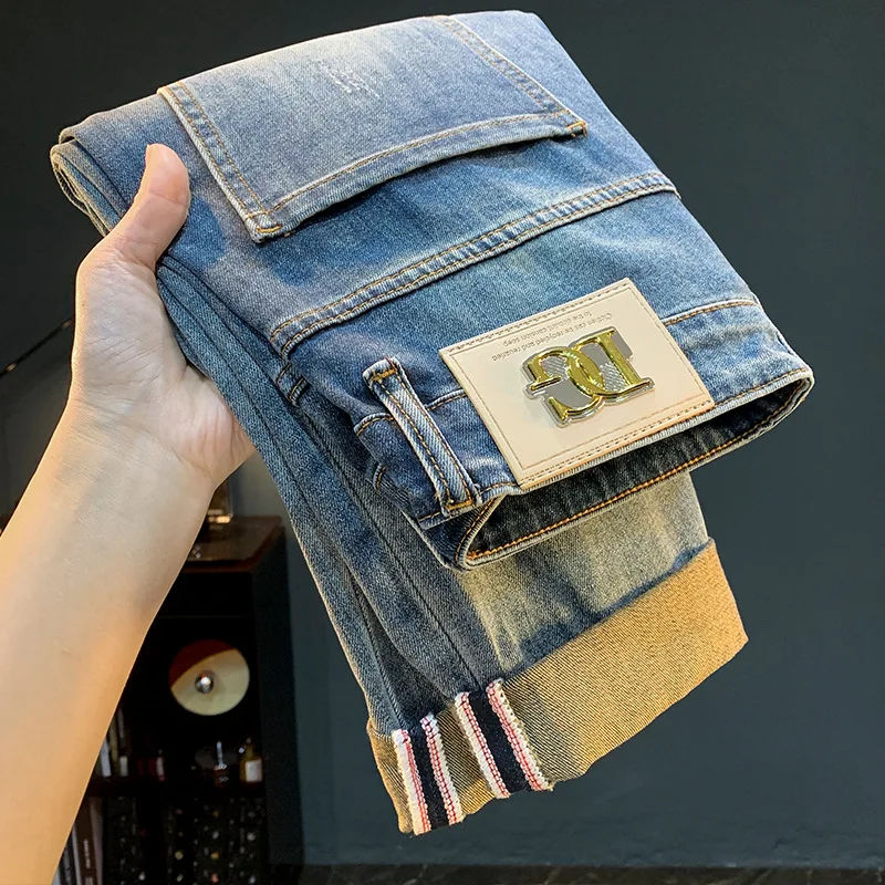 

luxury jeans men's 2025 new men's clothing fashion high-end trend slim fit small straight tube casual elastic denim pants