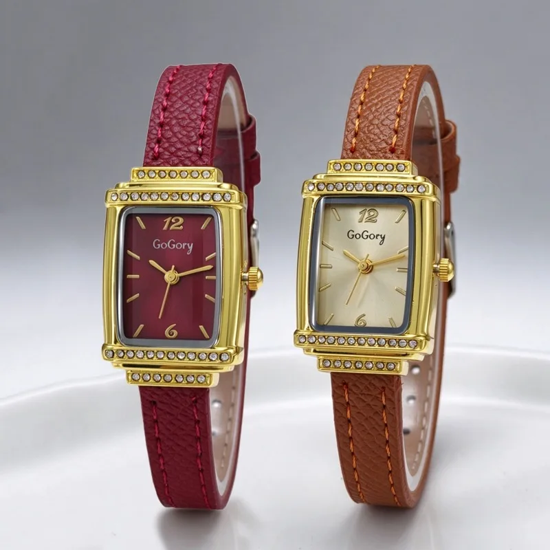 Luxury Diamond Studded Dial Gift Women Watch Fashion Gold Watches Leather Strap Wristwatches Wholesale Relojes Para Mujer