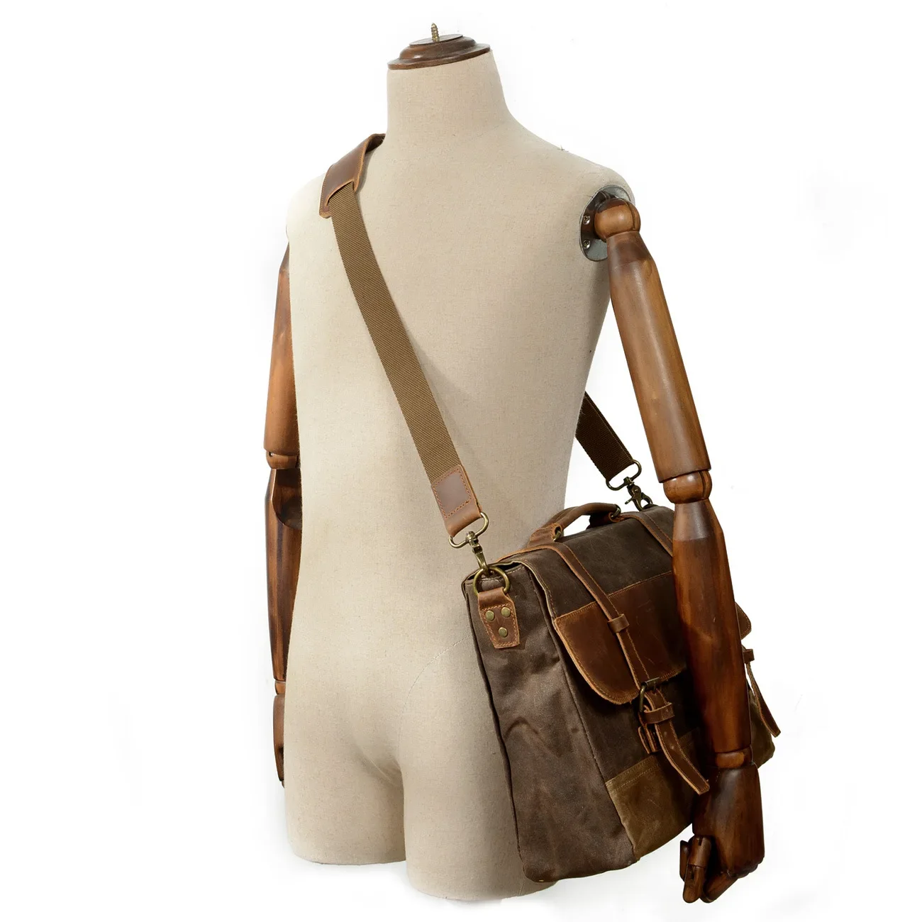 Bolso de lona con cera de aceite impermeable para hombre, maletín de cuero, retro, de negocios, Mensajero de hombro, portátil, Patchwork, nuevo