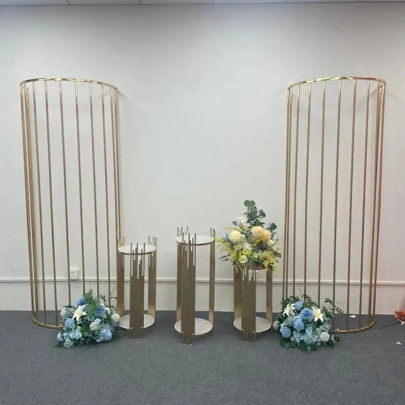 Gold Plated Square Screen Flower Stand, Semicircle Arch Stand, Wedding Backdrop, Event Party Stage Floral Shelf, 2m