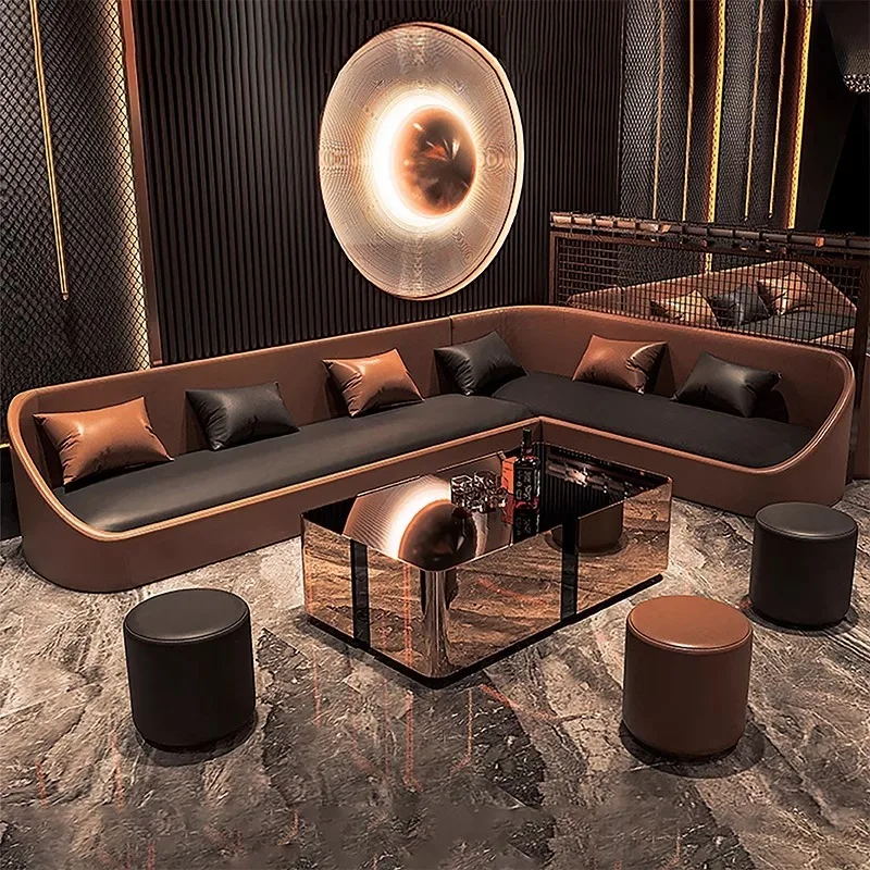 Commercial Booth Corner Irregular Design Booth Sofa Salon Coffee Shop Nappa Leather Living Room Sofa Combination Set furniture