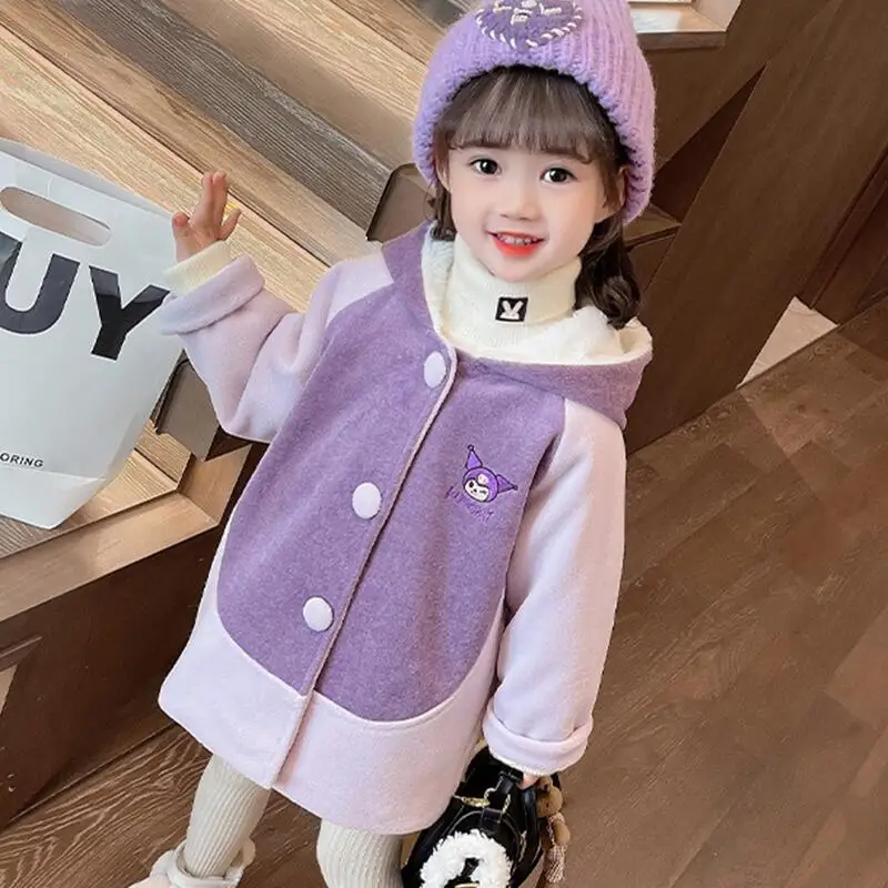 

Sanrio Kuromi Winter Coat Girl Thicken Tops Medium Length Hoodie Child Kawaii Anime Cartoon Fashion New Style Casual Clothing