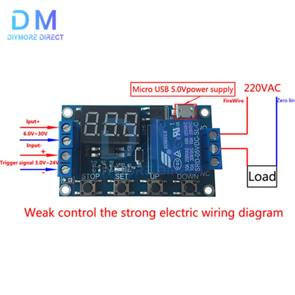 DC 5V Support Micro USB 5V LED Display Automation Cycle Delay Timer Control Off Switch Delay Time Relay