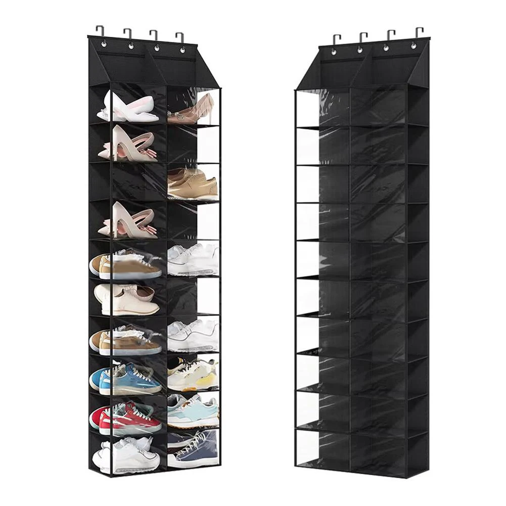 Over The Door Shoe Organizer Oxford Fabric Hanging Shoe Rack With 20 Large Pockets & 4 Metal Hook For Closet Door Storage