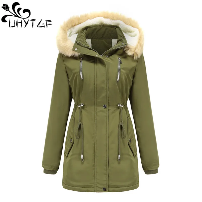 

Jacket Winter Ladies Fluffy Faux Fur Hooded Lamb Fleece Thick Warm Parkas Coat Female Plush Windproof Cotton Overcoat Womens 491