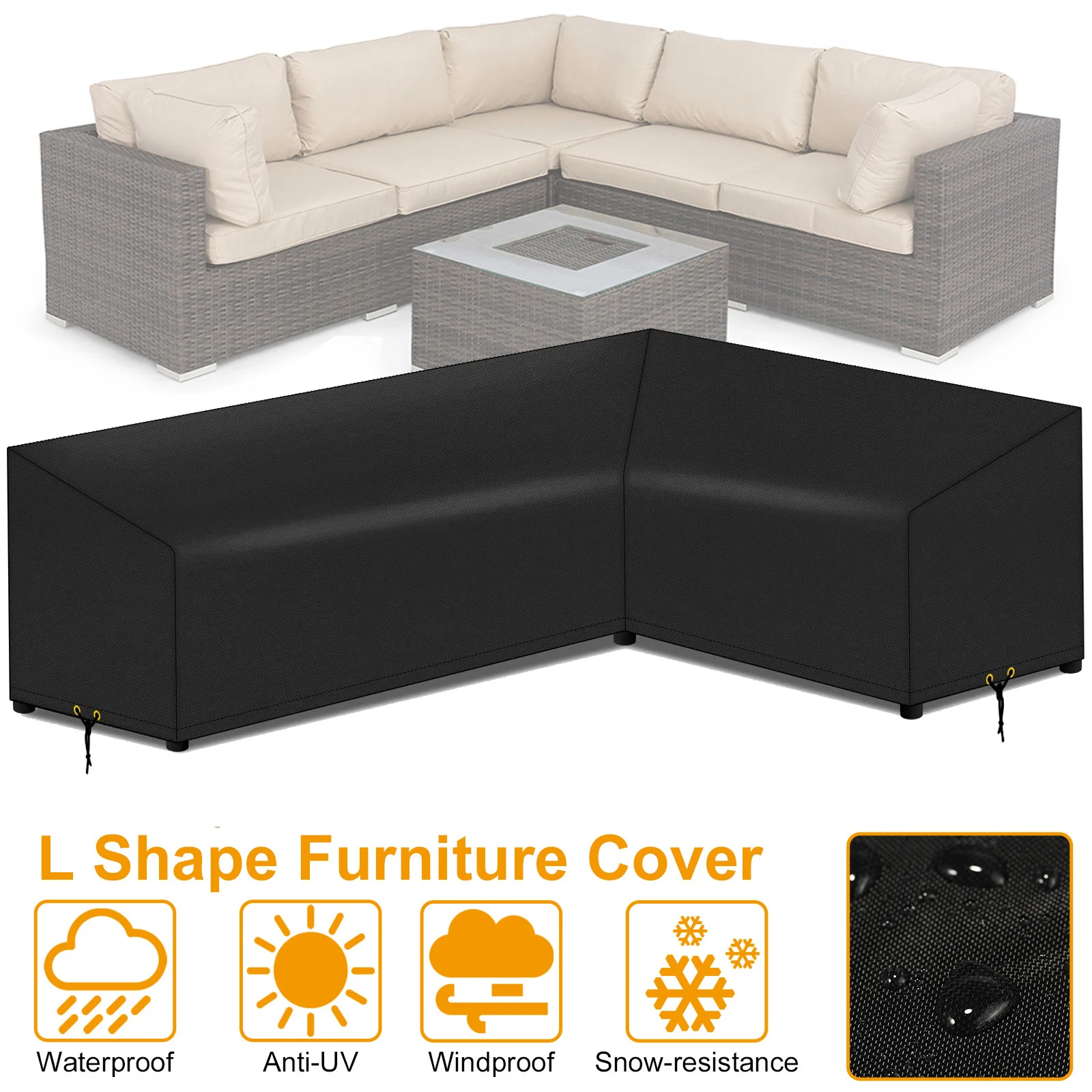 

Patio L-Shaped Sectional Sofa Cover 420D Waterproof Outdoor Heavy Duty Couch Protector Garden Lawn Patio Furniture Cover
