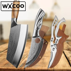 WXCOO Kitchen Scissors Chef Knife Set Stainless Steel Meat Vegetable Slice Knife Professional Butcher Cleaver Boning Fish Knives
