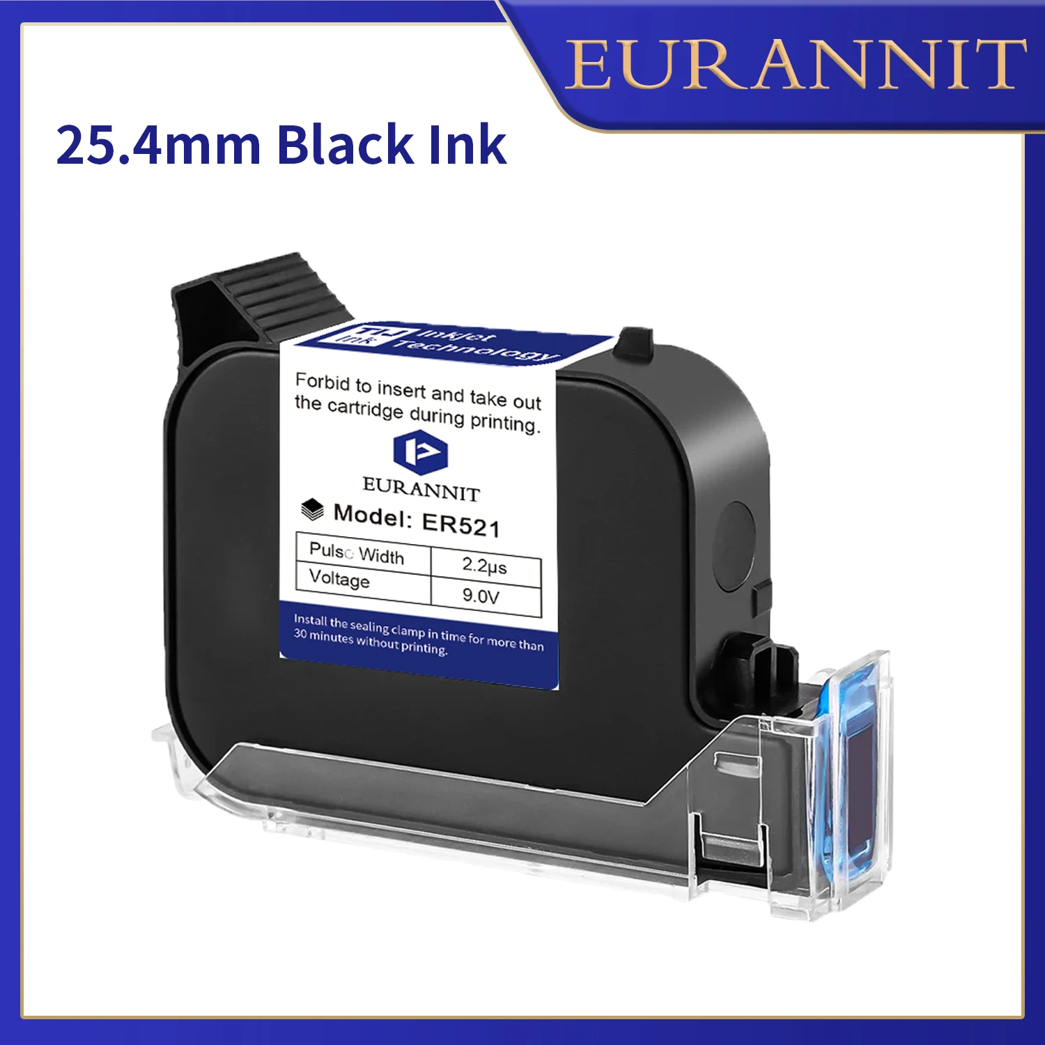 EURANNIT521 Original 25.4mm Online Inkjet Printer Ink HD Fast Dry Solvent Ink Cartridge Unencrypted Online Printer Black Inks