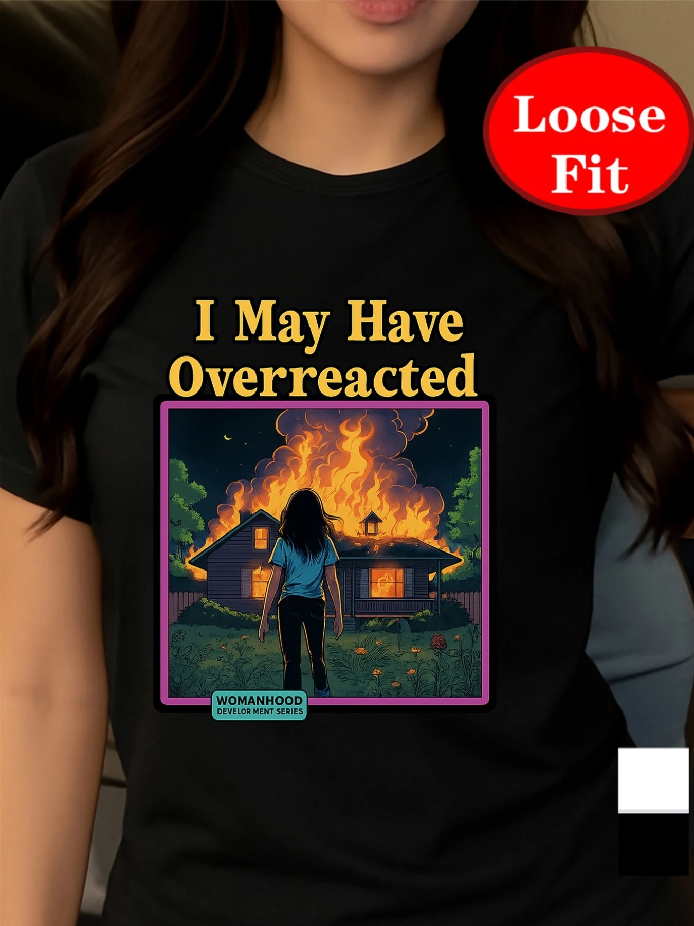 Overreaction, emotion management print, round neck short sleeved T-shirt   Unisex streetwear shirt T-shirt women clothes