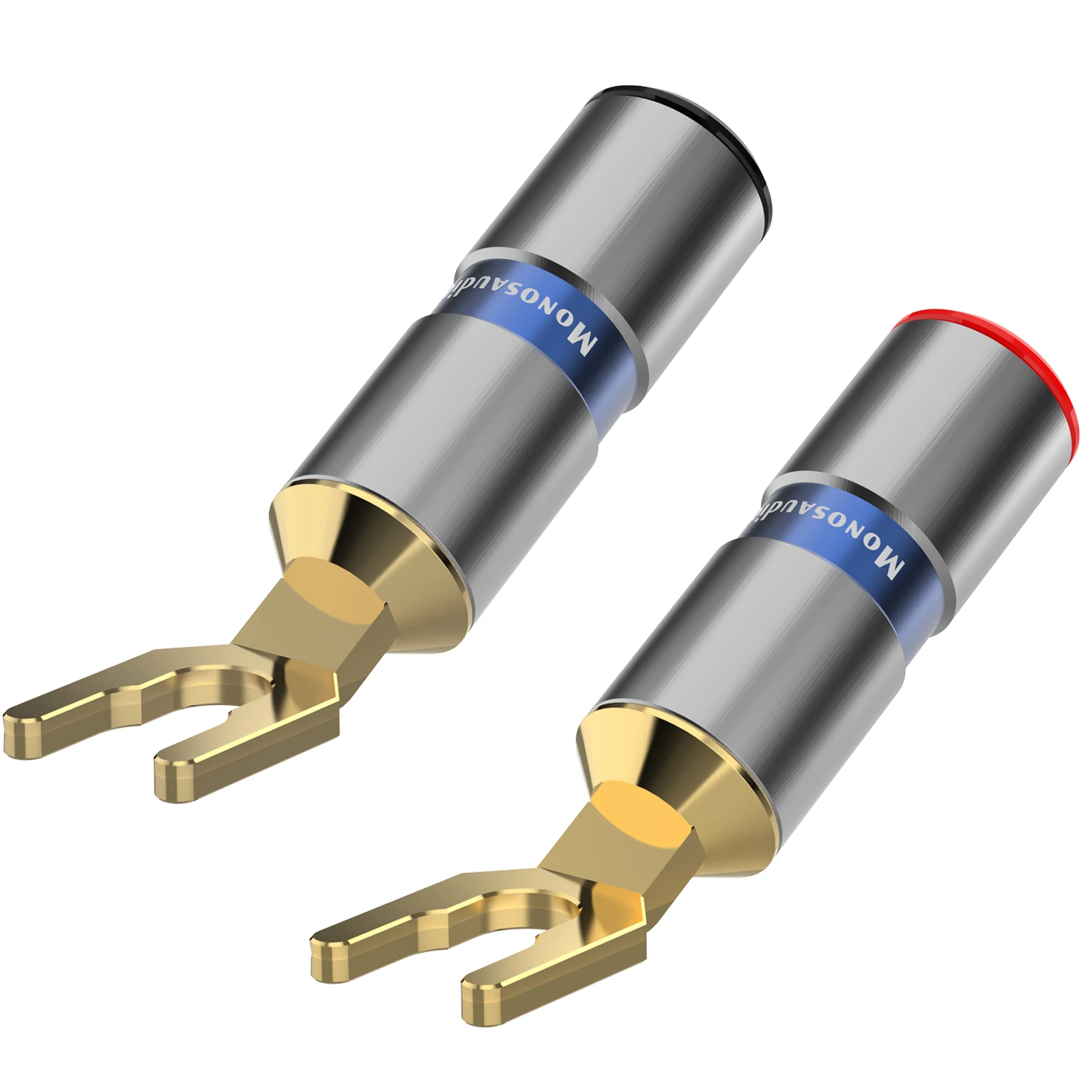 Monosaudio s906g/s906r alto desempenho cobre puro y pá plug ródio banhado a ouro pá garfo parafuso travamento conector plug