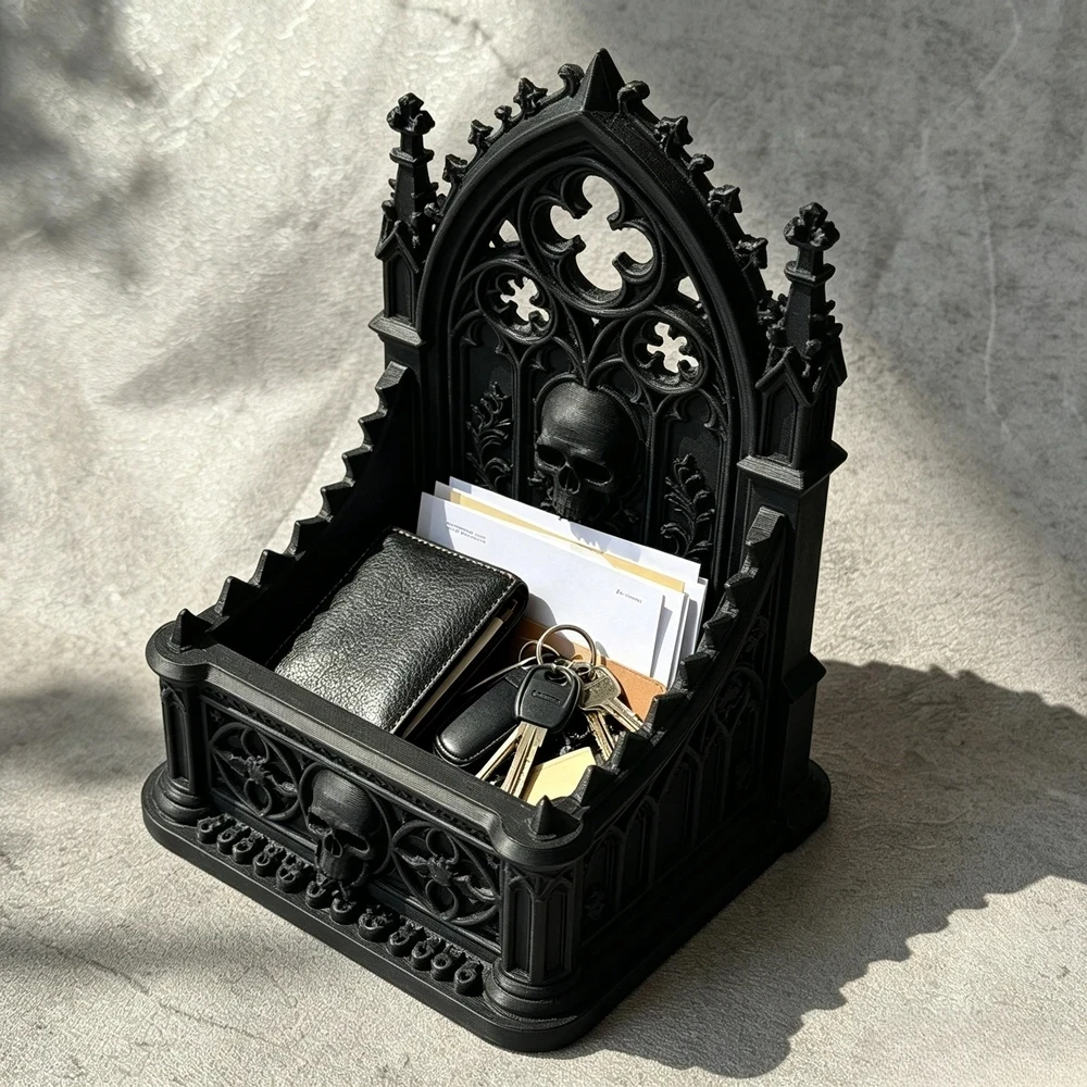 Boîte de rangement sculptée en 3D en forme de crâne, style gothique sombre, organiseur de cosmétiques, conteneur de maquillage et de bijoux pour la maison ou comme cadeau