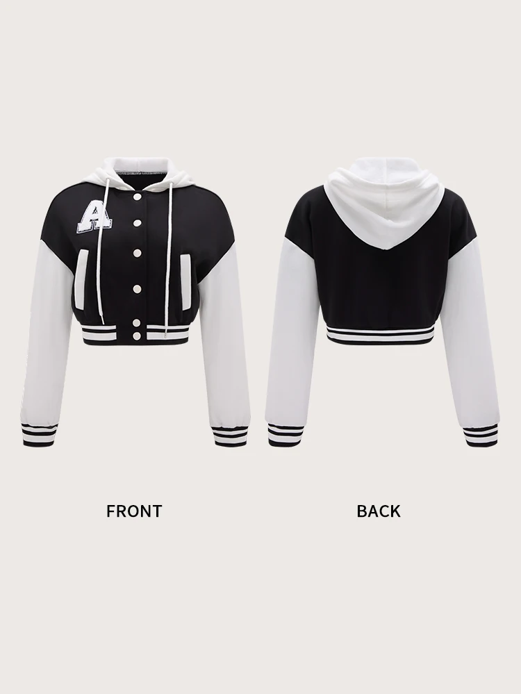 Women 2024 New Autumn Winter Jacket Coat European Women\'s Color Matching Jacket Single-Breasted Lettered Baseball Outfit Coat