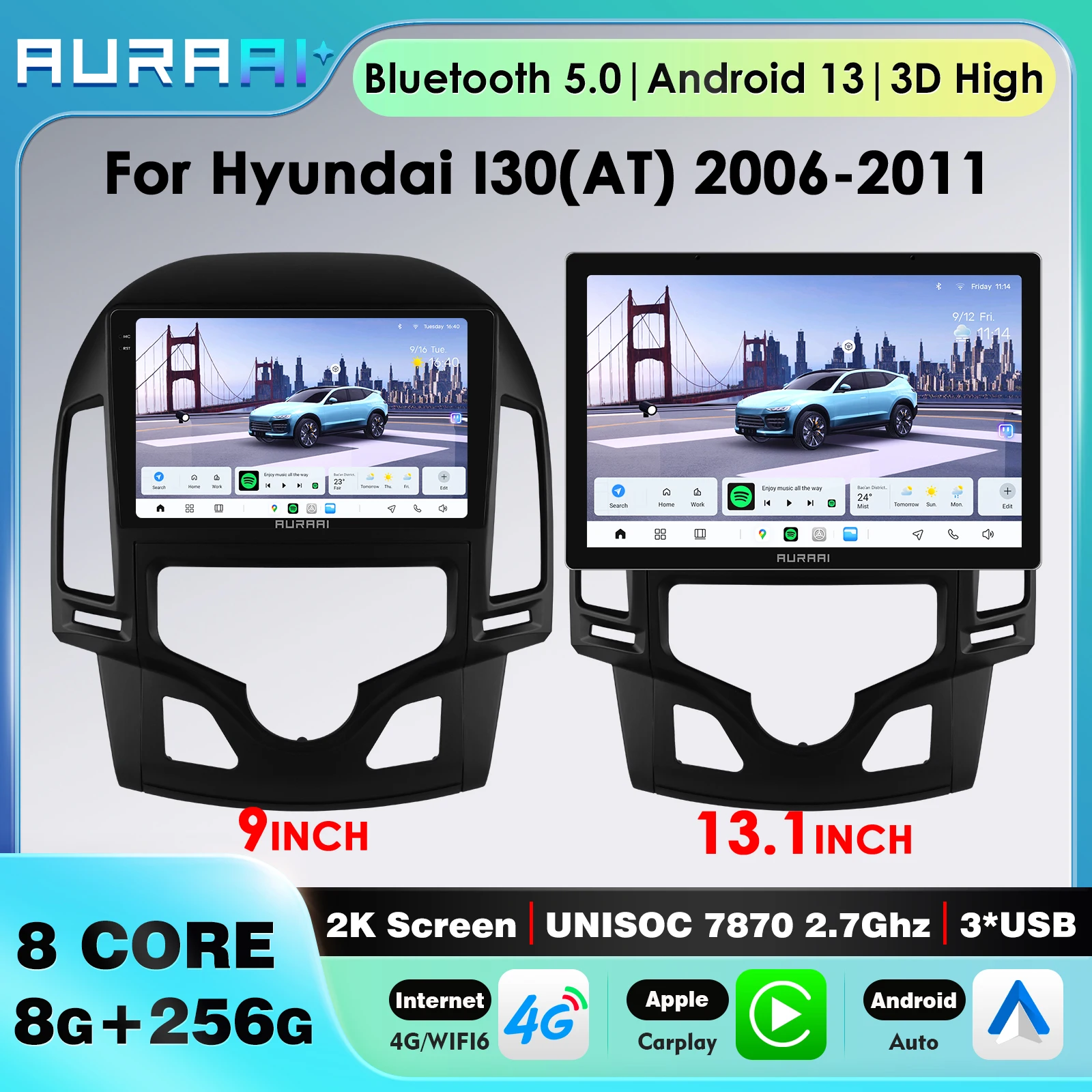 

Восьмиядерный UIS7870 Android Smart Screen Carplay Автомобильное радио для Hyundai I30 2006-2011 Автомобильный мультимедийный плеер Auto ADAS 360 3D UI
