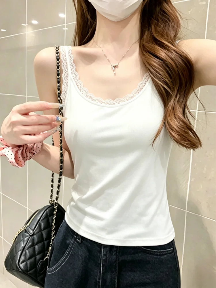 Women's Lace Trim Camisole Tank Top 95 Cotton Backless Summer Fashion plus Size Inner Wear Outer Wear Base Layer Beautiful Back