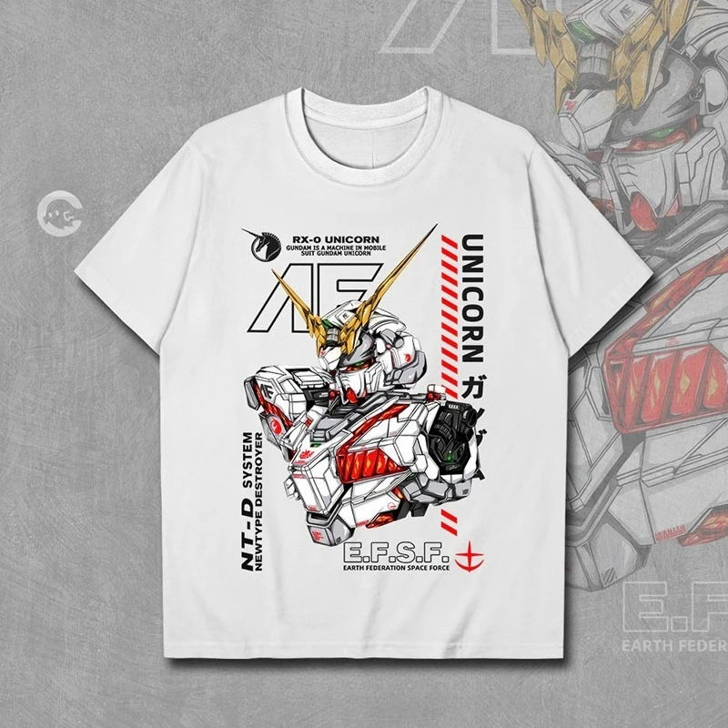 อะนิเมะ RX-0 ยูนิคอร์นกันดั้มชุดสูทมือถือร่วมรององค์ประกอบเสื้อยืดแขนสั้นผู้ชายและผู้หญิงเทรนด์