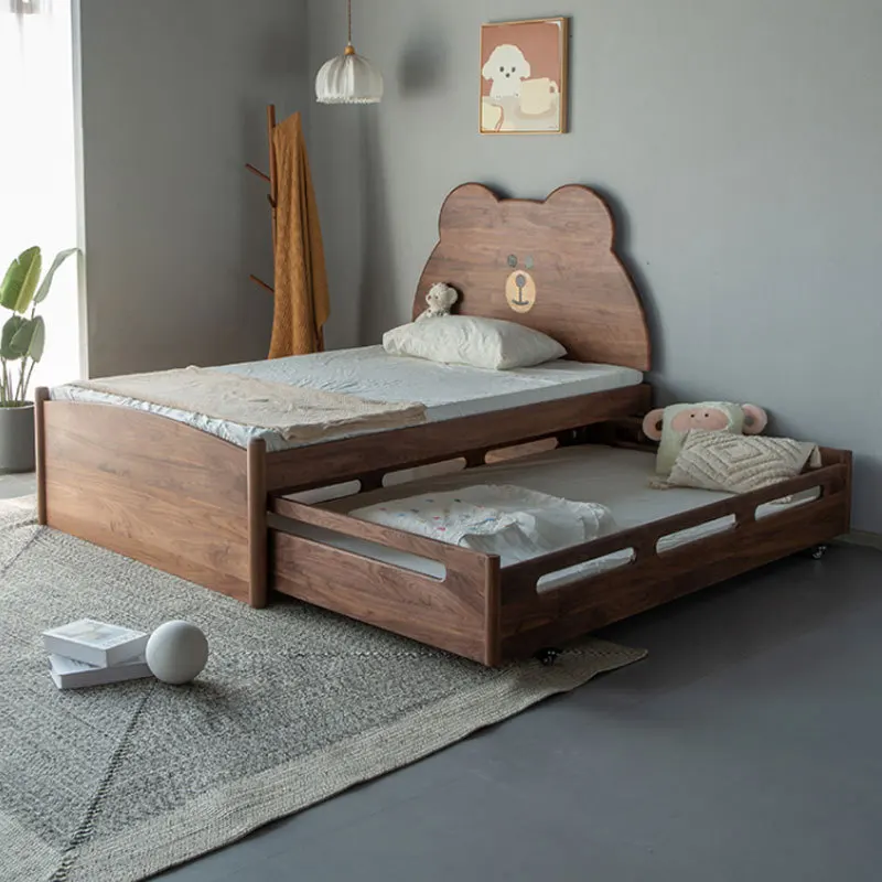North American black walnut mother-and-child bed, double-layer pull-outbed, cherry wood slidingbed, multifunctional children's