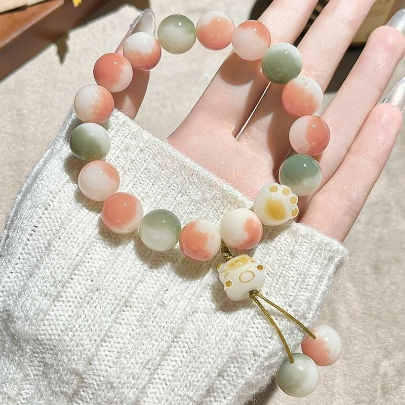 Lucky Cat Claws Armbänder Natürlich geformtes Bodhi-Perlenarmband Y2K für Frauen Männer Mädchen Glück Weisheit Frieden Ornament Schmuck Geschenk