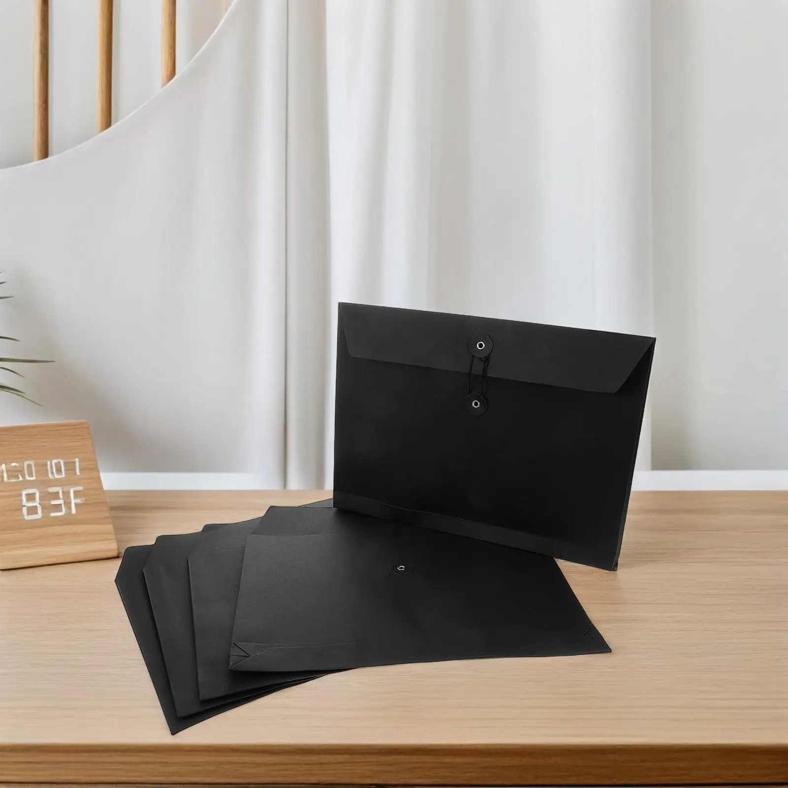 5pcs A4 Black Card Document Envelopes Sturdy Paper Large Capacity Office Use File Storage Business Travel