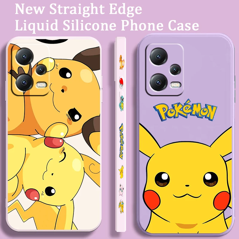 

Cute Cartoon P-Pikachus P-Pokemones Liquid Left Rope For Xiaomi Redmi Note 13 12 12S 12R 11 11T 11S 10 10S Pro Plus 5G Back