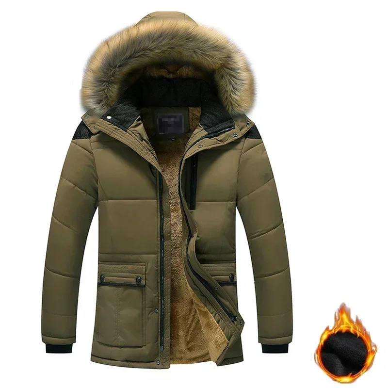 2024 New Men Winter Outdoor Casual Windproof Keep Warm Waterproof Thickened Cotton Jacket Men Detachable Hooded Jacket Men