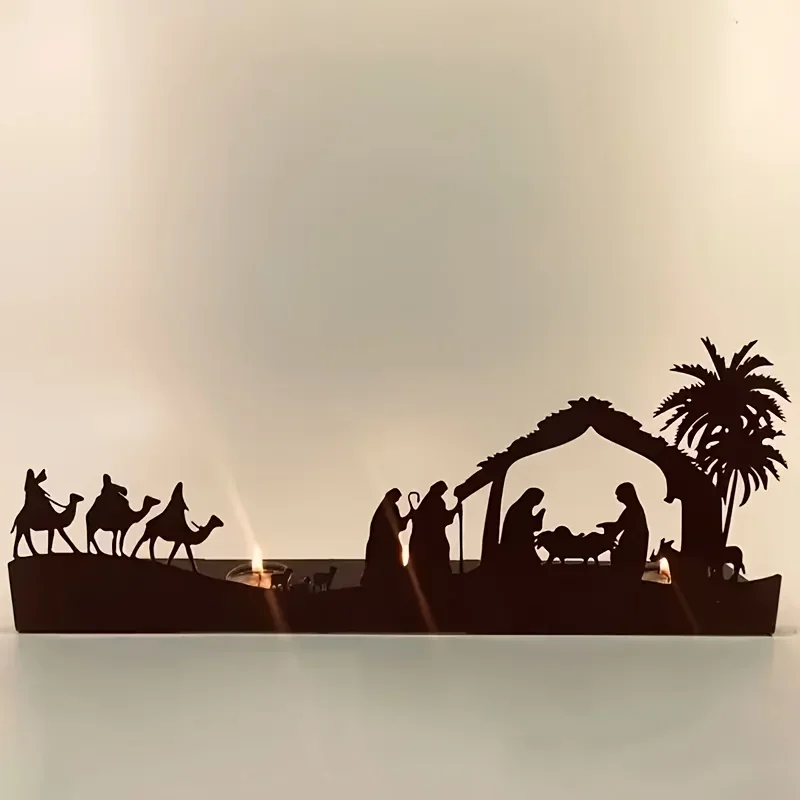 1PC Gusseisen Krippe Kerzenhalter mit Mary Figur Robuste Tischplatte Weihnachtsdekoration für Zuhause Kirche