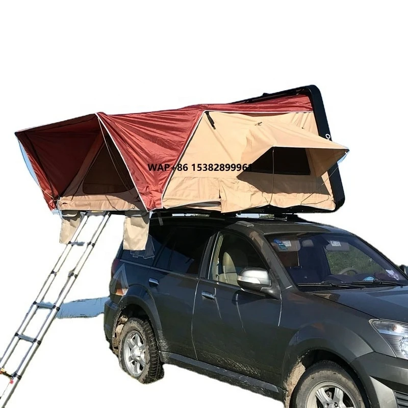 

High Quality Foldable Waterproof Outdoor Camping Canvas Side Hard Shell Top Car Roof Tent With PVC Travel Cover.