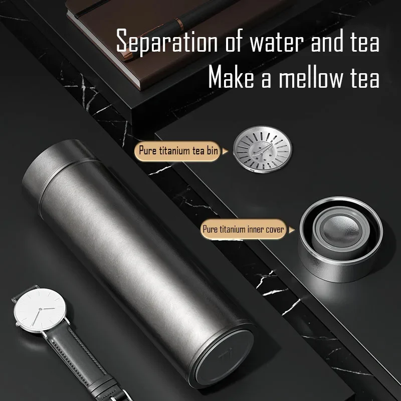 420ML Office Thermos Cup With Tea Leak,Double Layer Pure Titanium Vacuum Flasks,Gift,Car Drinkware,Businuss Thermal Water Bottle