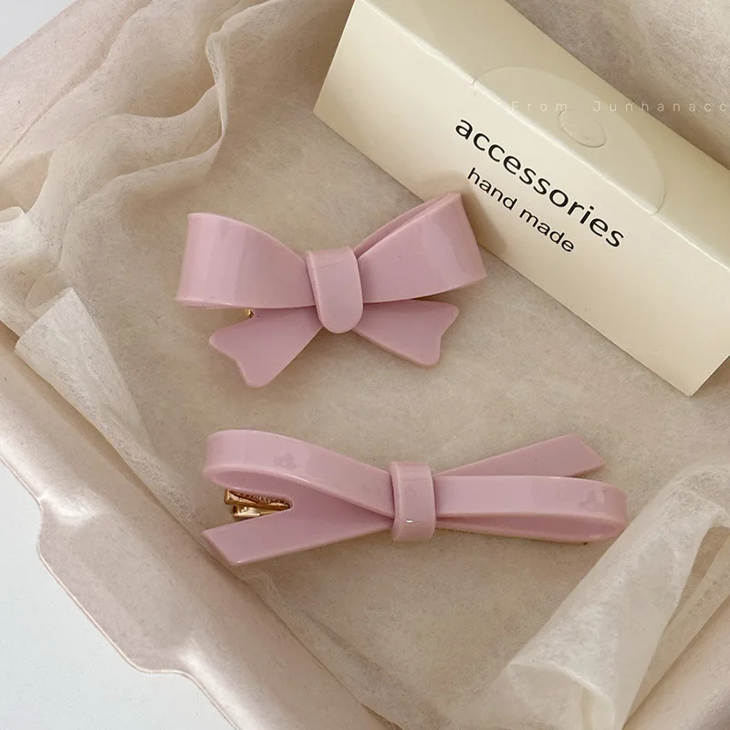 Girl Cream Pink Bow Duckbill Barrettes Sweet Cute Girl Heart Hair Clip Side Clip Bang Clip Accessories