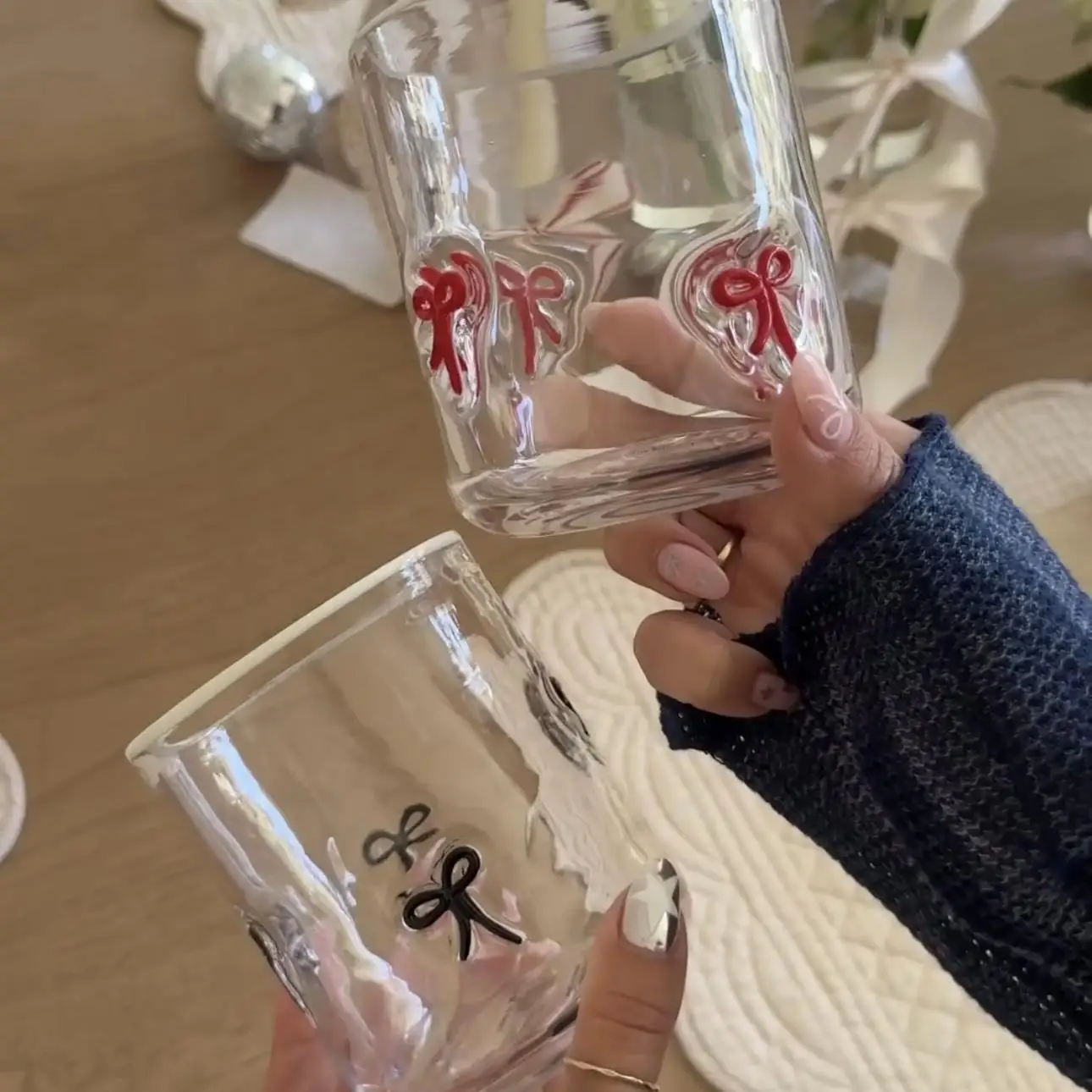 Hand Draw Relief  Bow Glass Cup Butterfly Glass Milk Tea Cold Drink Juice Cup Water Cup