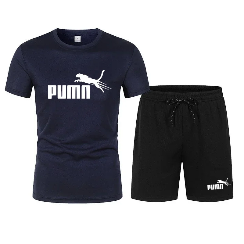 2025 zomer nieuwe korte mouwen ronde hals T-shirt + shorts 2 stuk heren ademend jogging casual sneldrogende sportkleding set