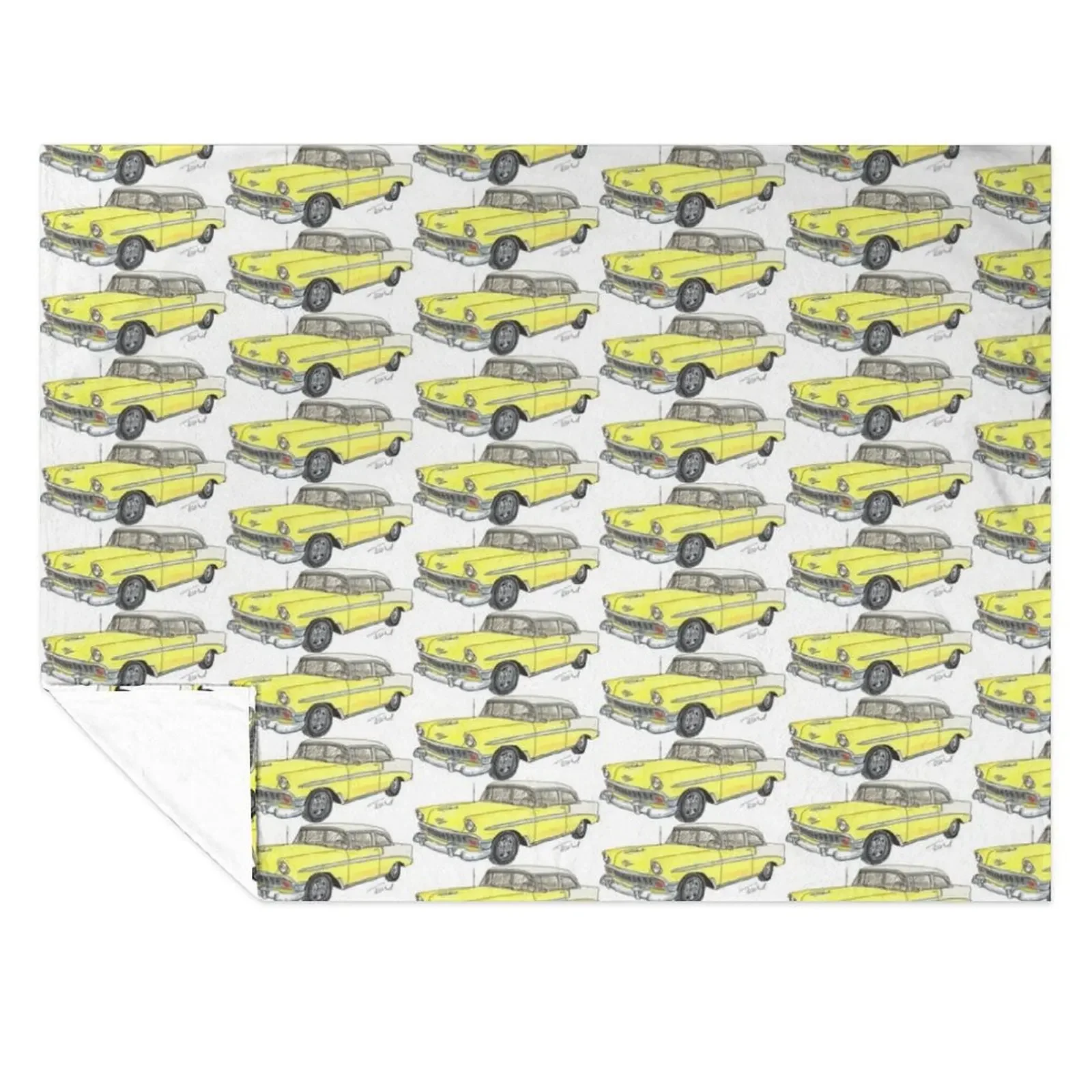 

1956 Belair 2 Door Post - White & Yellow Throw Blanket Sofa Travel Designers for babies Blankets