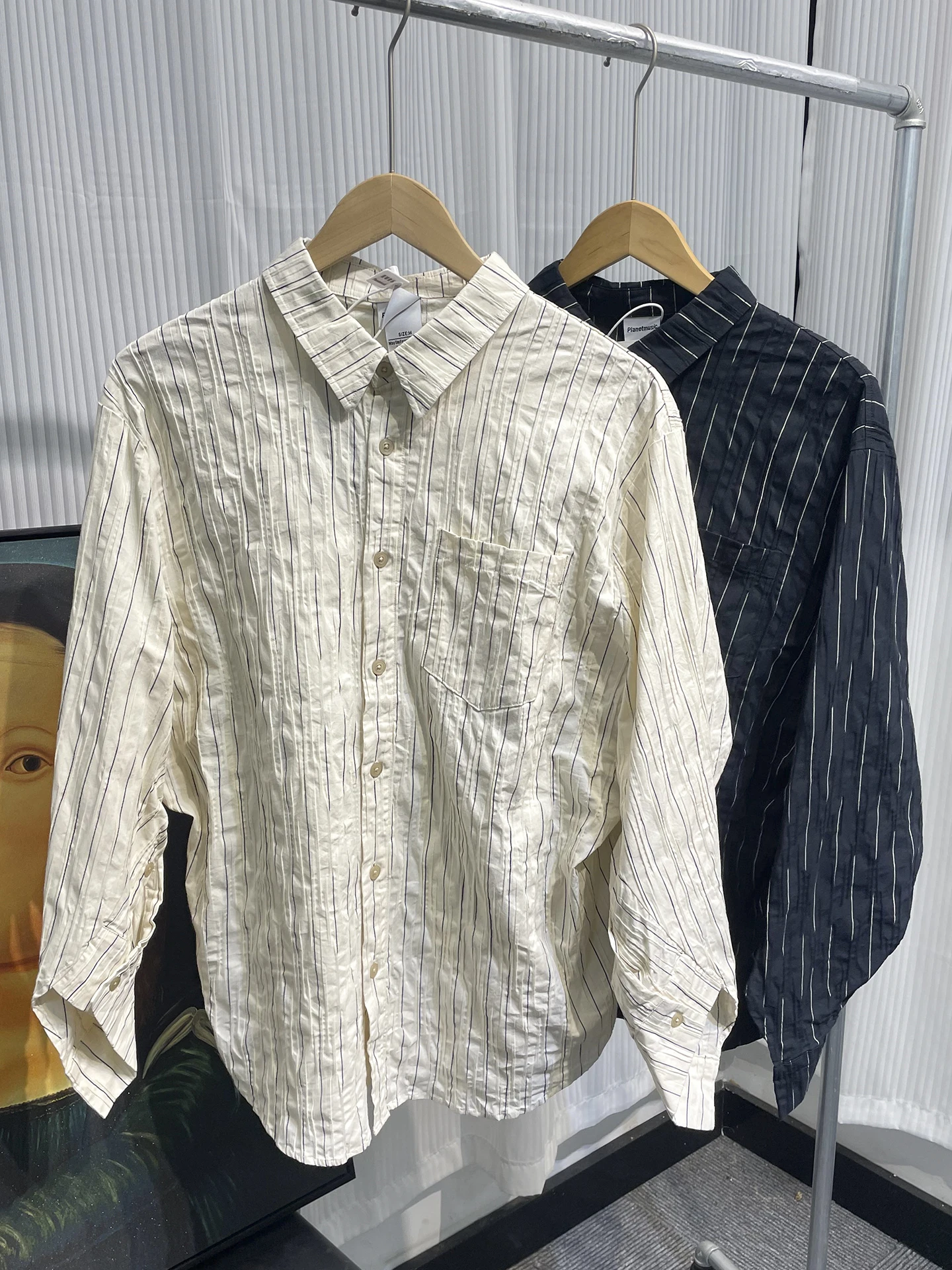 

Loose Fit Cotton Long Sve Striped irt Men's Comfortable Breathable Vintage Folded Texture Japanese Sle Casual irt