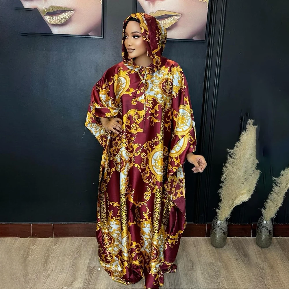 Elegant African Dresses for Women Muslim Fashion Print Boubou Dashiki Ankara Outfit Evening Gown Abayas Kaftan Hooded Robe 2024