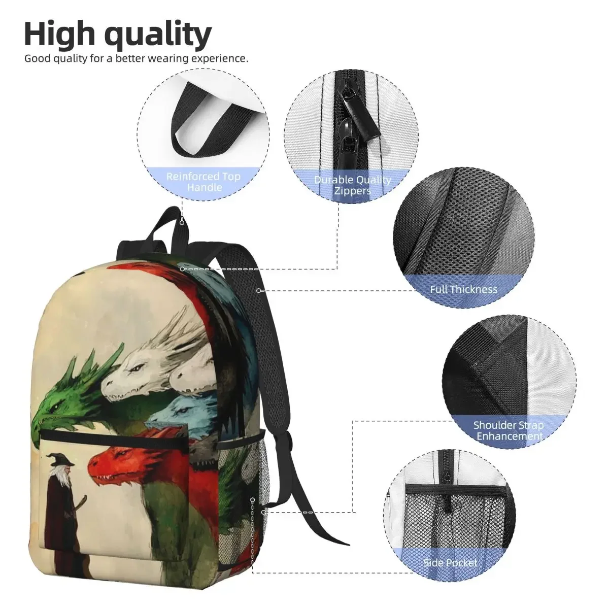 Colorful Mythical Dragon Print Backpack Daypack Large Capacity Kids BookBag School Bag Shoulder Bags for Men Women