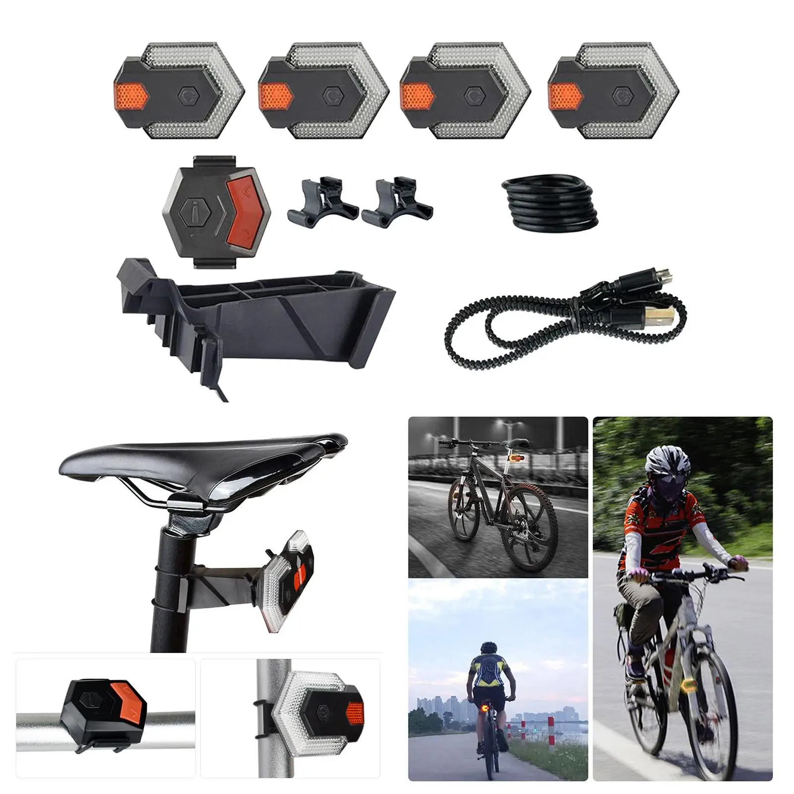 Rechargeable LED Bike Front Rear Light Indicator Turn